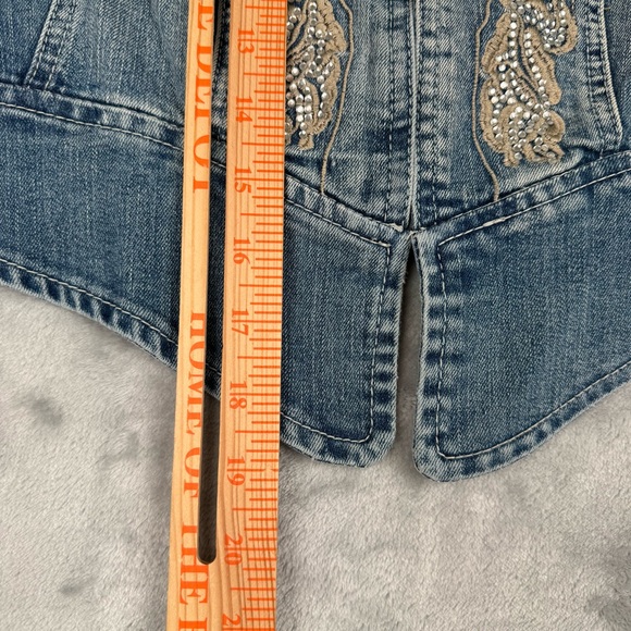 Vintage 90s Y2k Denim Jacket Womens Sz 12 Lace Fairy Whimsygoth Embroidered - Picture 8 of 13